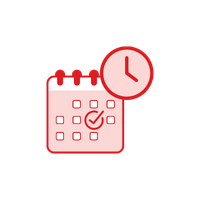 Calendar with a tick and a clock icon