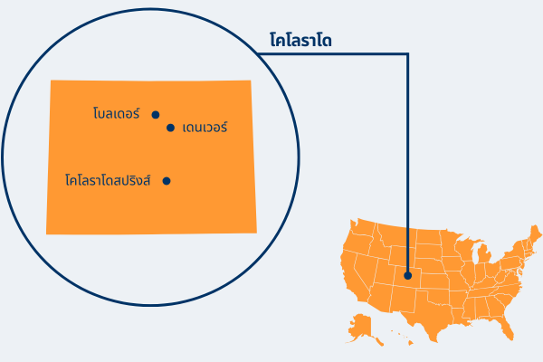 Colorado US state map graphic in Thai