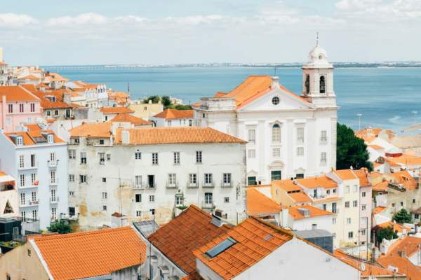 White houses with terracotta roofs in Portugal