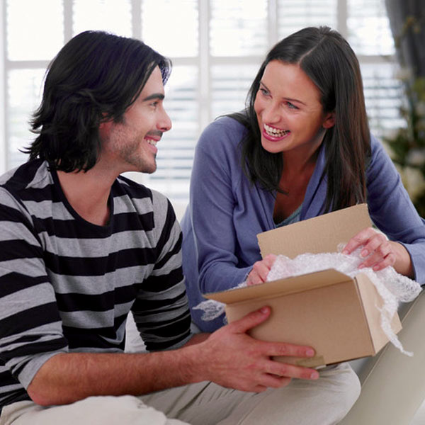 Couple receiving package