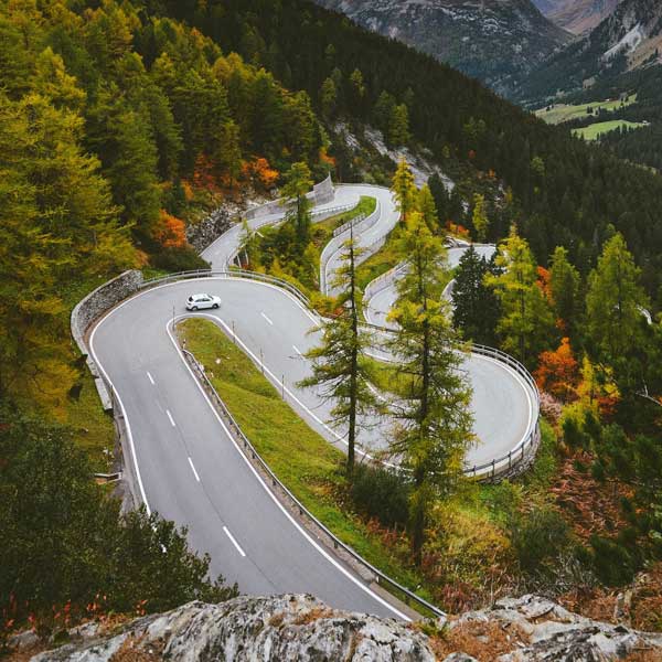 Winding road on a hillside in Switzerland