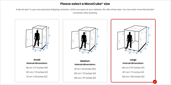 Selecting a MoveCube® in the quote tool