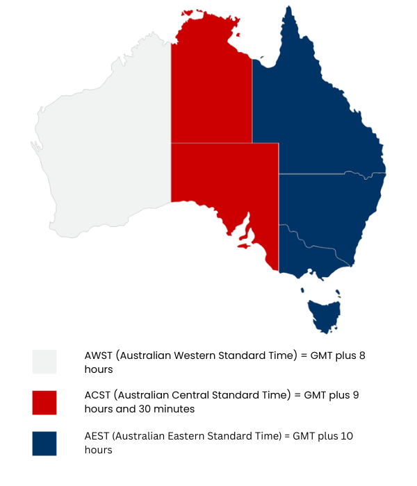 Map of Australian time zones