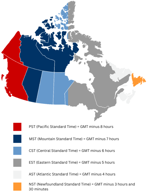 Map of Canadian time zones