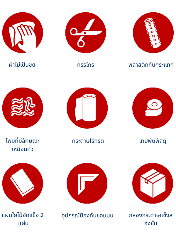 Items needed to pack artwork in Thai