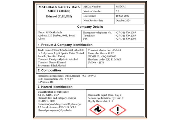 Example of a material safety sheet
