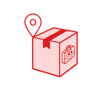 Cardboard box icon with a pinpoint