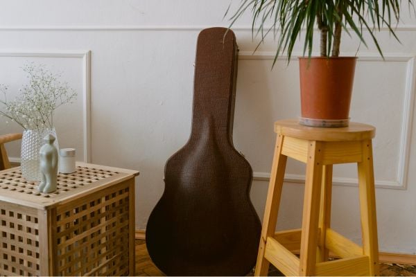 Guitar in a case ready for international shipping