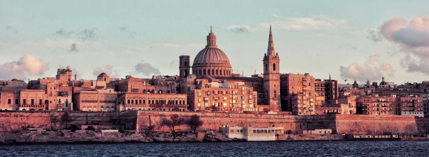 The city of Valletta in Malta at sunset