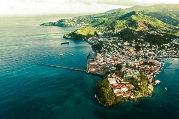 An aerial view of St. George's Harbour in Grenada