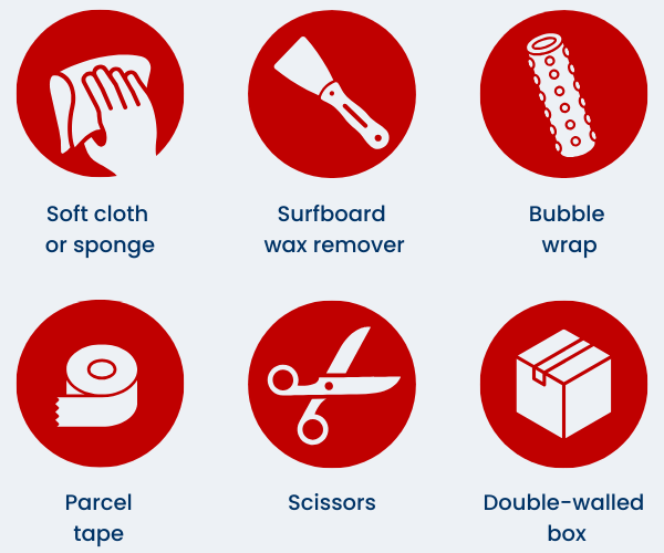 Items needed to pack a surfboard graphic