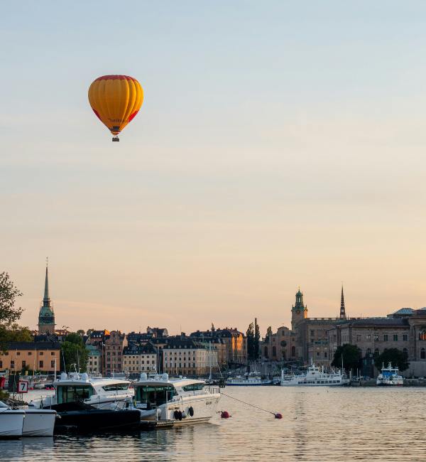 Hot air balloon over Stockholm city in Sweden