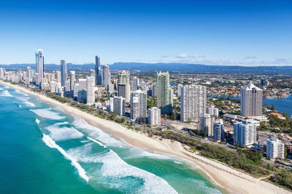 Skyline and seafront in Gold Coast, Queensland, Australia