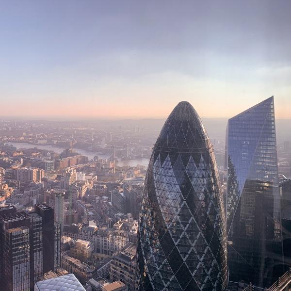 London skyline skyscrapers buildings bridges and the Thames River