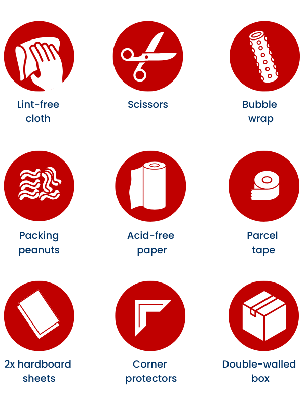 Items needed to pack artwork