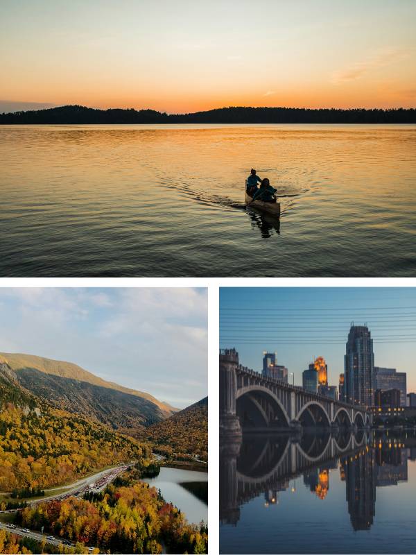 Collage of Massachusetts, Minnesota and New Hampshire images