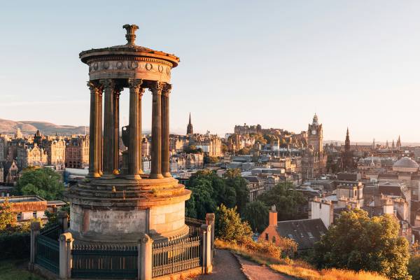 Edinburgh skyline taken from Calton Hill at sunset