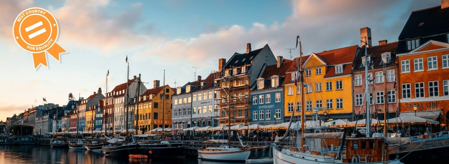 Colourful houses beside a river in Copenhagen, Denmark